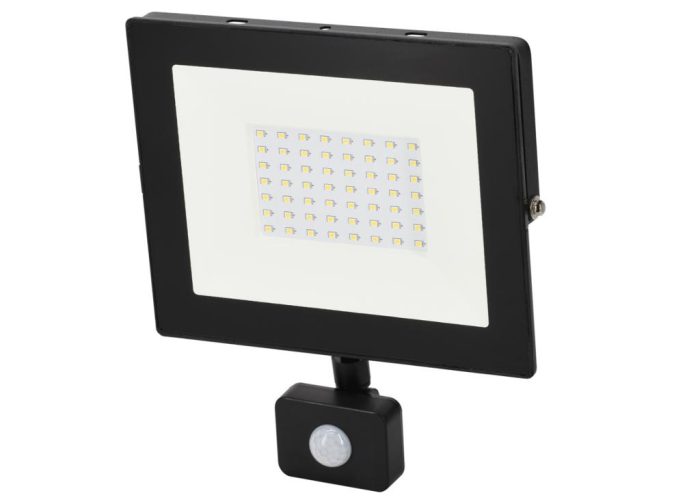 LED reflektor SMD 230V 230V 50W 6000K 4320LM IP65 CRNI SA SENZOROM POKRETA