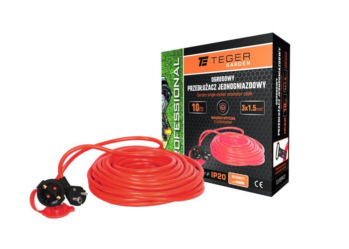 Produžni kabel s jednom utičnicom, vrtni PROFESSIONAL, 3X1,5 mm, IP20, H05VV-F, s uzemljenjem, CE / 20M cert. CE / 10M, Teger