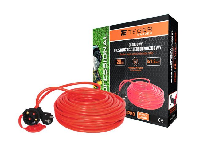 Produžni kabel s jednom utičnicom, vrtni PROFESSIONAL, 3X1,5 mm, IP20, H05VV-F, s uzemljenjem, CE / 20M cert., Teger