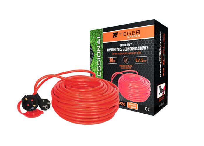 Produžni kabel s jednom utičnicom, vrtni PROFESSIONAL, 3X1,5 mm, IP20, H05VV-F, s uzemljenjem, CE / 30M cert., Teger