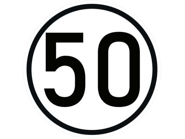 Laminirana naljepnica ograničenja brzine v2 50 km/h