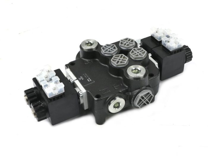 2-sekcijski električno upravljani hidraulički ventil monoblok 12V 80L VOIMA