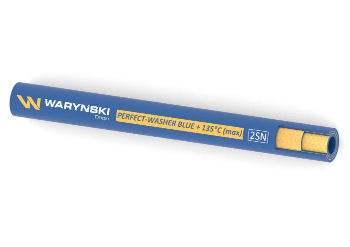 Hidraulično crijevo za perilice rublja PERFECT-WASHER PLAVO 135 stupnjeva 2SN DN06 2-pletenica 400 Bar Waryński (prodaja na 50m)