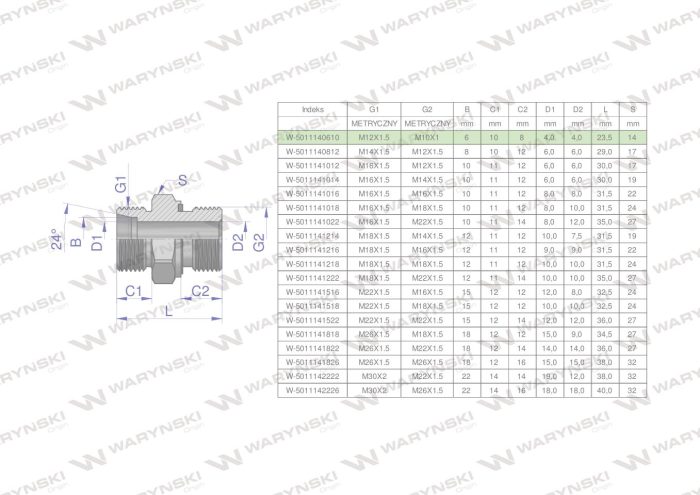 Hidraulički konektor BB (XGE) M12x1.5 06L x M10x1 ED Waryński (prodaje se u jedinicama od 5 kom.)