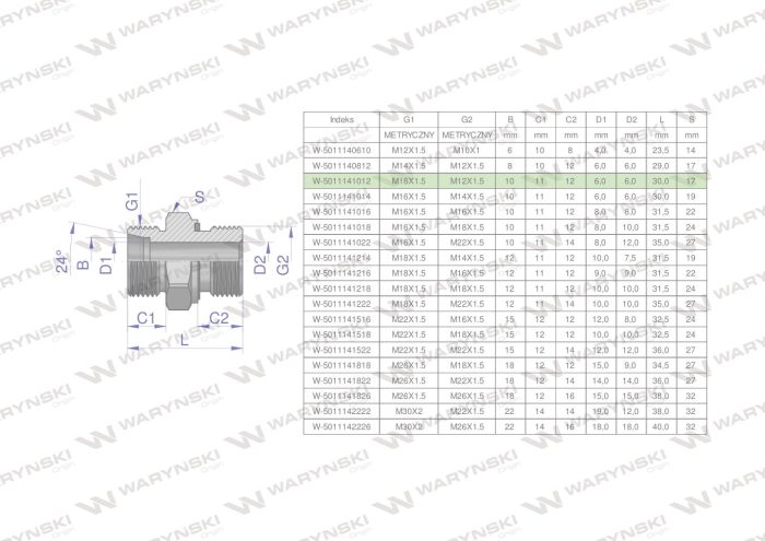 Hidraulički konektor BB (XGE) M16x1.5 10L x M12x1.5 ED Waryński (prodaje se u jedinicama od 5 kom.)