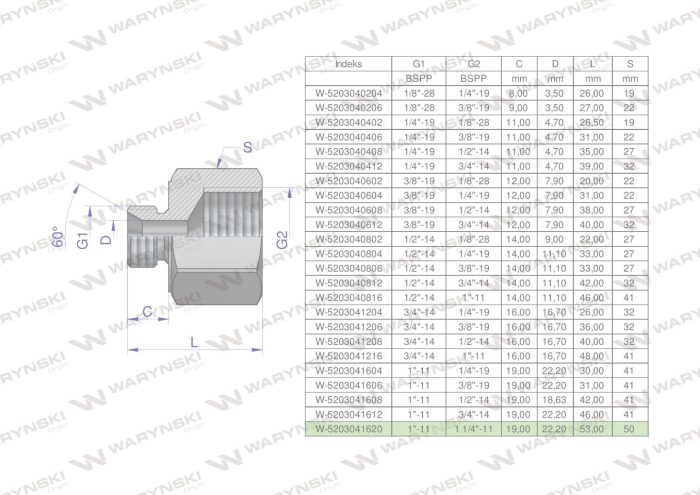 Hidraulički priključak AB 1"GZ x 1 1/4"GW BSP Waryński