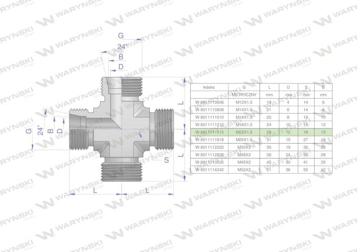 Hidraulički konektor BBBB M22x1.5 15L Waryński