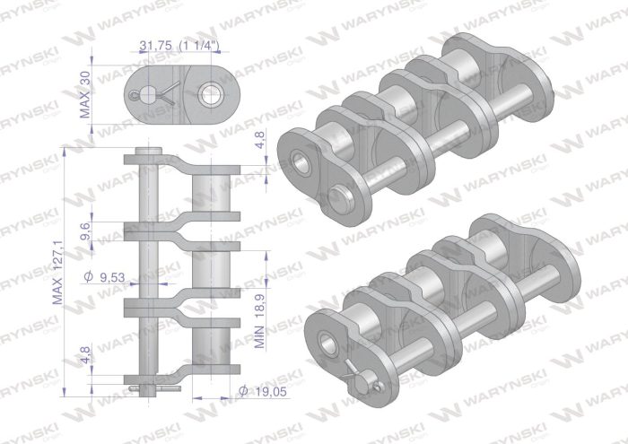 Industrijska polu-karika valjkastog lanca P20AH-3 ANSI A 100H (R3 1.1/4) Waryński (prodaje se u jedinicama od 3 kom.)