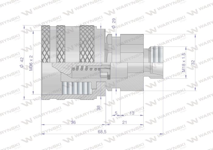 Hidraulična brzootpuštajuća spojnica, uvijeni utikač M18x1.5, vanjski navoj 300bar Waryński