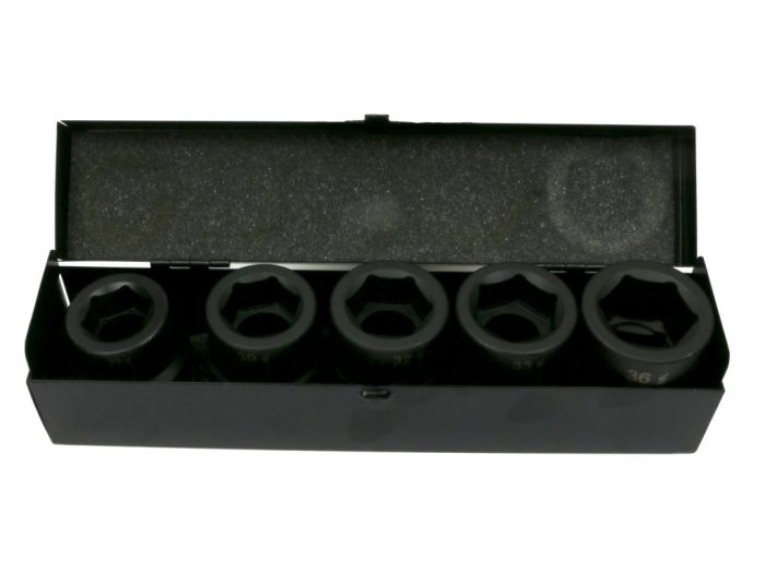 Set udarnih nasadnih ključeva, 1 inč, 5 dijelova, 27, 30, 32, 33, 36 mm, izrađeni od CrMo čelika, DIN 3129, Waryński