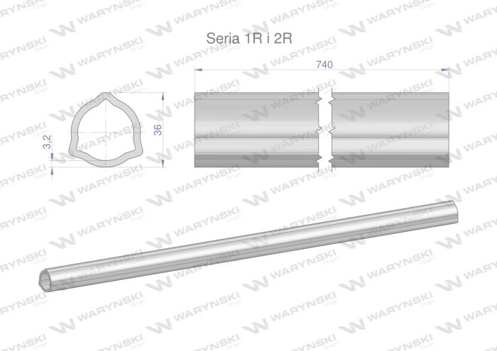Trokutasta vanjska cijev unutarnja za kardansko vratilo 860 / 36X3,2 - 740 mm WARYŃSKI