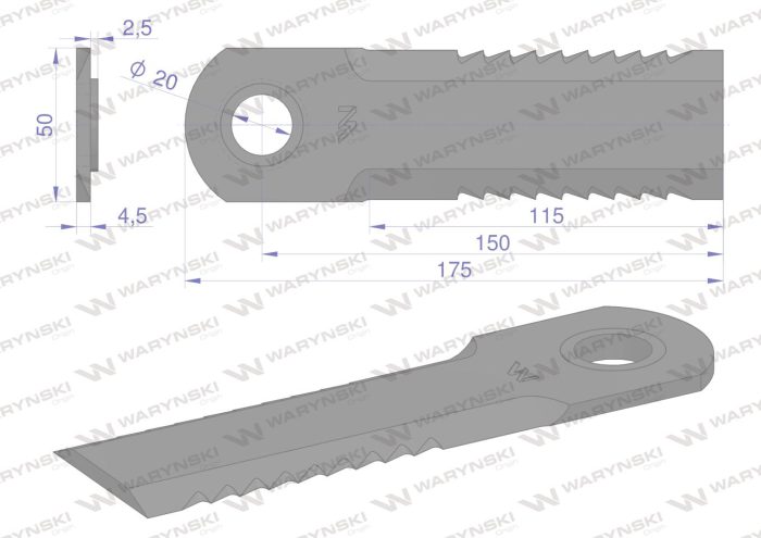 Rotacijski nož za sjeckanje slame 175x50x4,5mm rupa 20 s rukavom aplikacija 1994760C4R Kutija WARYŃSKI (prodaje se u jedinicama od 25 kom.)